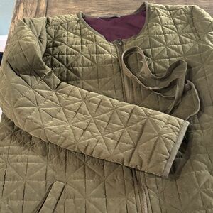 Khaki Quilted Women's Blazer with Belt